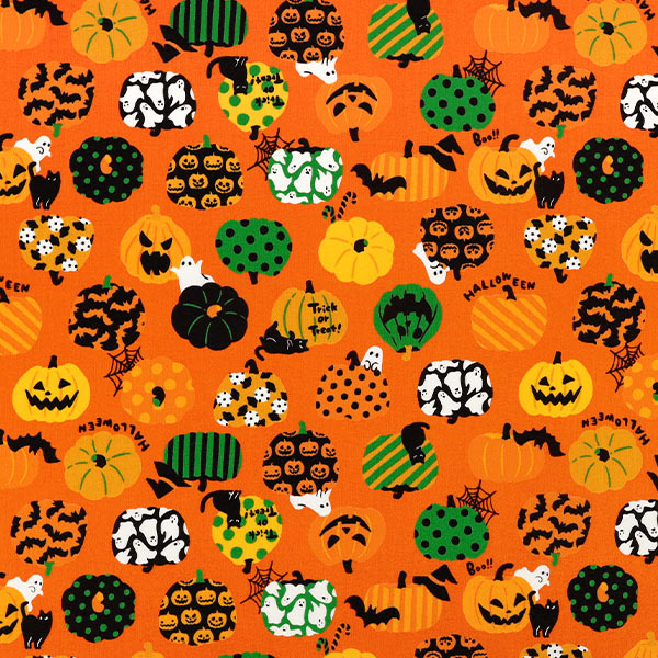 生地 『スケア ハロウィン カットクロス 約108cm×50cm オレンジ C