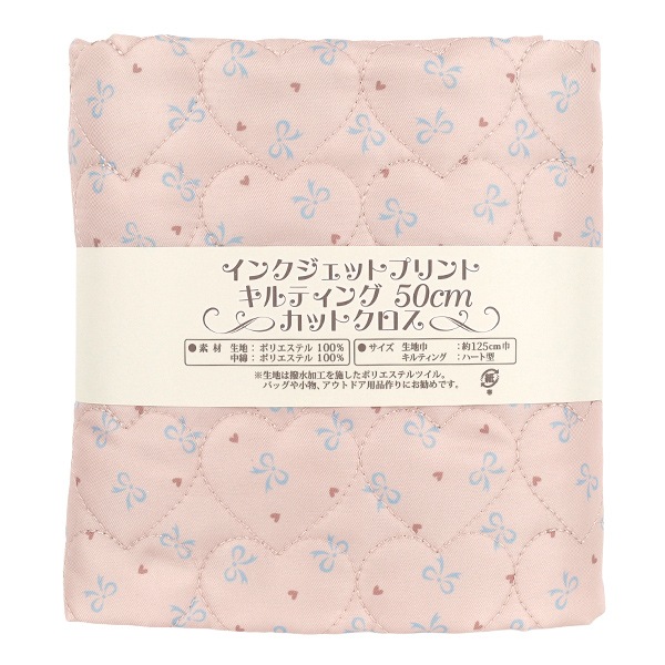 生地 『インクジェットプリントキルト リボン ピンク 130cm×50cm Q9522