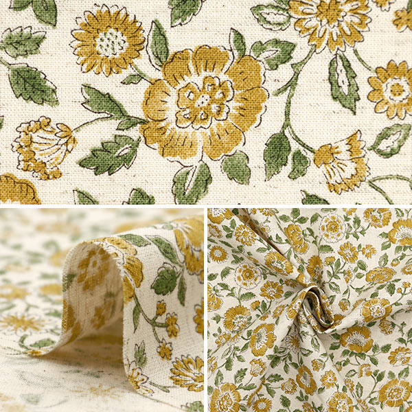 数量5から】 生地 『綿麻シーチング Posey 更紗柄 キナリ YGA