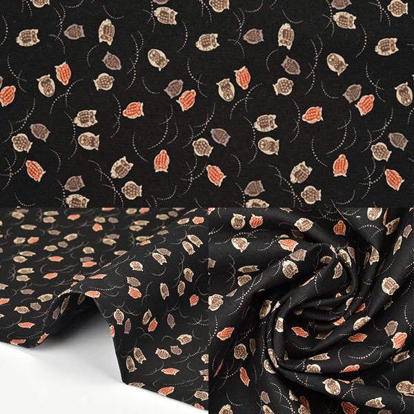 数量5から】 生地 『シーチング 和柄 ふくろう 黒 幅約110cm 88227-5-5