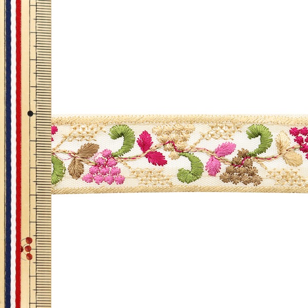 数量5から】 手芸ブレード 『2024 インド刺繍ブレード ベージュ×ピンク