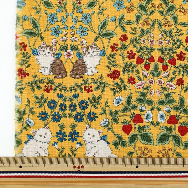 数量5から】 生地 『10番オックス キャットガーデン マスタード