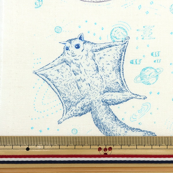 数量5から】 生地 『河野愛 綿麻 モモンガ ホワイト×ブルー×パープル