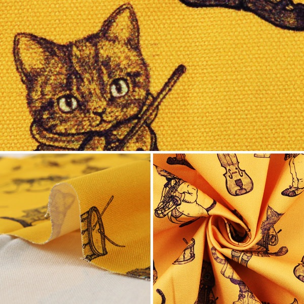 生地 『MUSIC CAT 20オックス カットクロス マスタード 約110cm×50cm