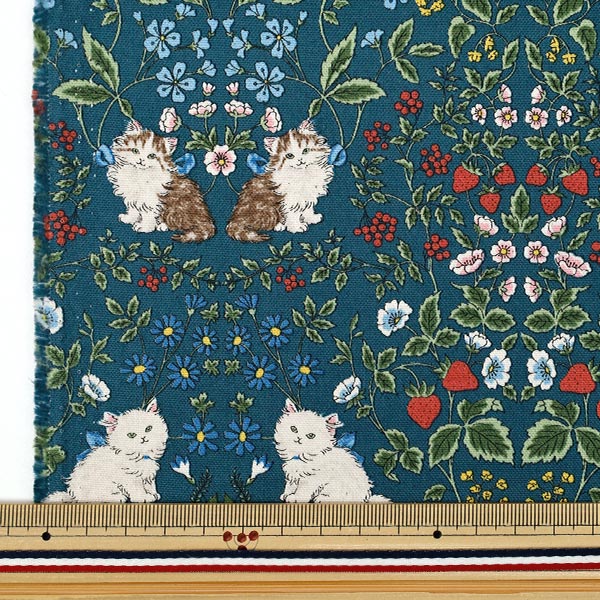 数量5から】 生地 『10番オックス キャットガーデン ネイビー