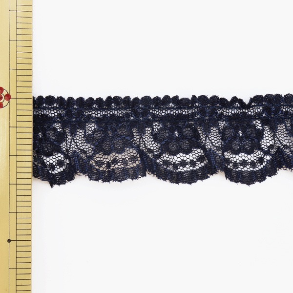 数量5から】 レース 『ラッセルフリル 幅約3.5cm 紺 51462Y-17』 服飾