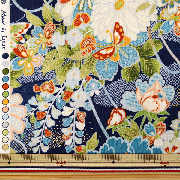 数量5から】 生地 『スケア花金和柄 花鳥風月 紺 B850629Z-1-3』 生地