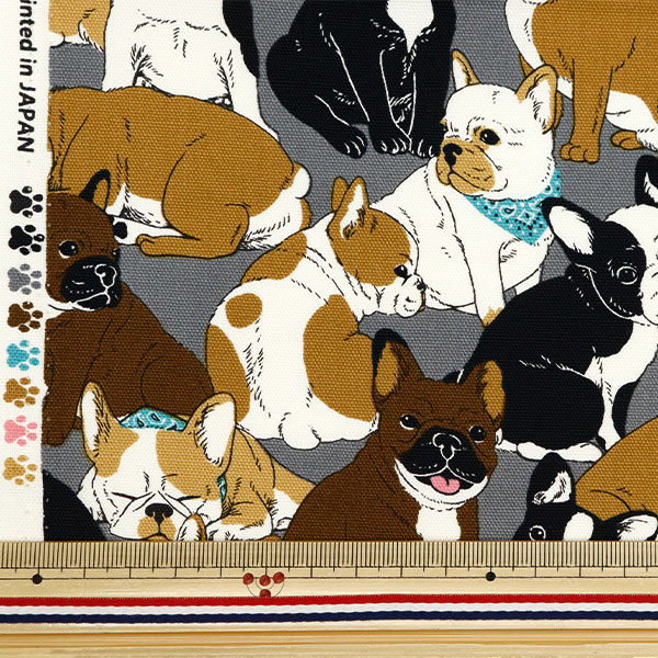 数量5から】 生地 『オックス フレンチブルドッグ グレー OX35406-1D