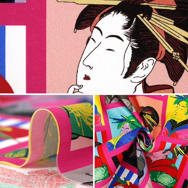 数量5から】 生地 『シーチング インクジェットプリント 浮世絵美人画