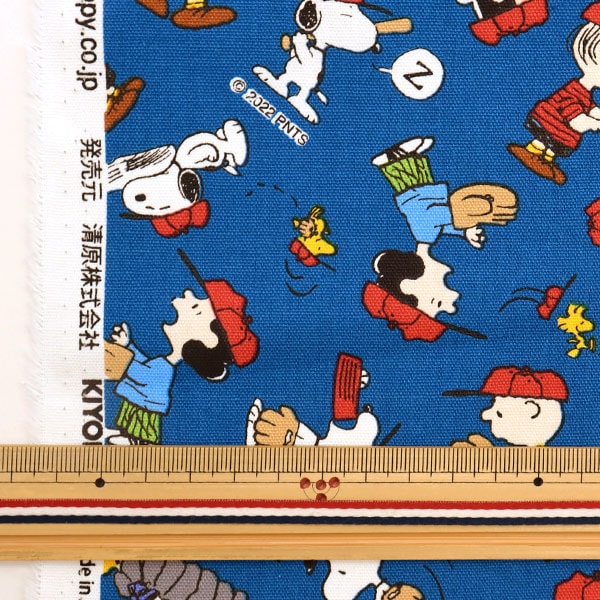 数量5から】 生地 『オックス スヌーピー ベースボール柄 ブルー