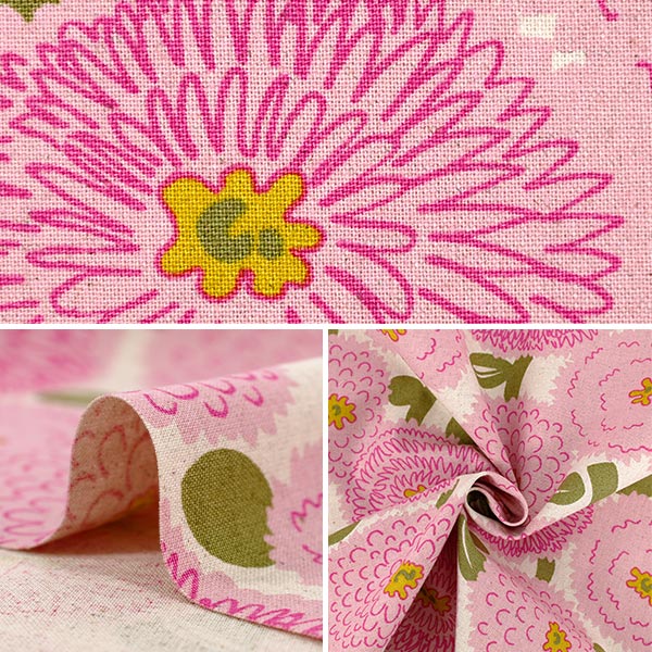 数量5から】 生地 『綿麻キャンバス ミスティダリア ピンク UP5988-A