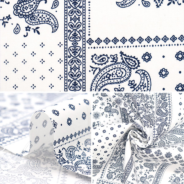 数量5から】 生地 『ブロード バンダナ柄 ホワイト 82103-3-1』 生地