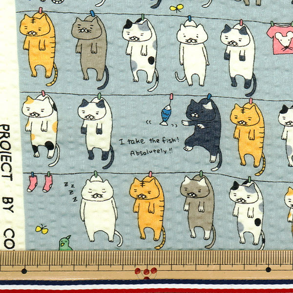 数量5から】 生地 『リップルプリント 洗濯ネコ グレー KTS7086-C