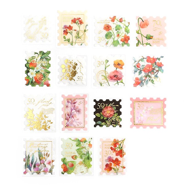 文具 『郵便局・植物図鑑 箔押しフレークシール 赤 BS-FGS015』 BGM