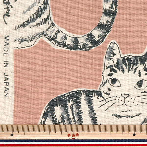 数量5から】 生地 『綿麻キャンバス 猫 ピンク KTS7110-C