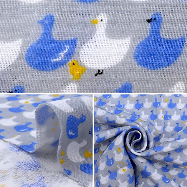 数量5から】 生地 『ダブルガーゼ かくれんぼ アヒル柄 グレー