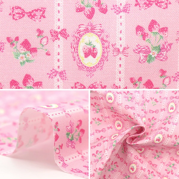 こうちゃんカトラン★バラ色のテーブルクロスとセントポーリア」★現状品 生地 『ミニカットクロス ストロベリーレース ピンク 約31cm