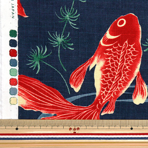 数量5から】 生地 『ドビー 和柄 金魚 ネイビー 1025-1100-2D