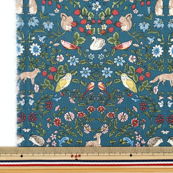 数量5から】 生地 『10番オックス アニマルガーデン ネイビー