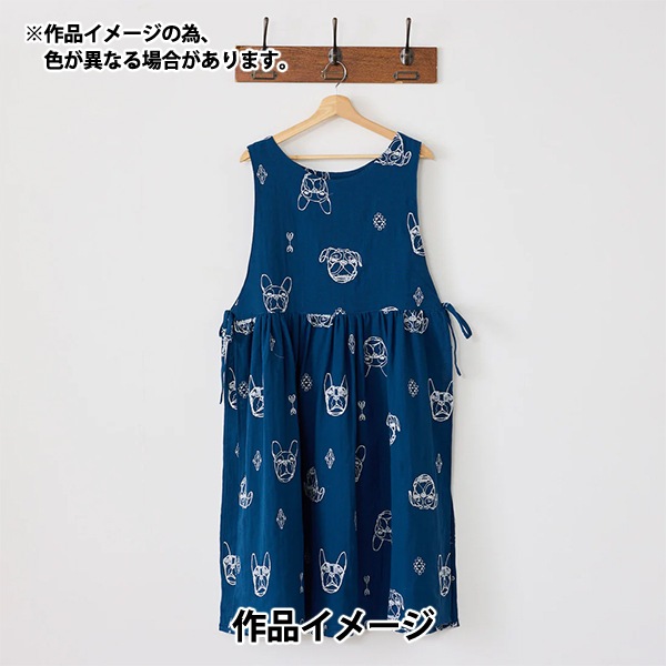 数量5から】 生地 『HAyU Wガーゼ 刺繍DOG ネイビー EGX-7718-1C