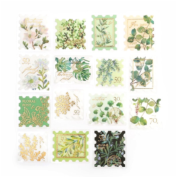 文具 『郵便局・植物図鑑 箔押しフレークシール 緑 BS-FGS018