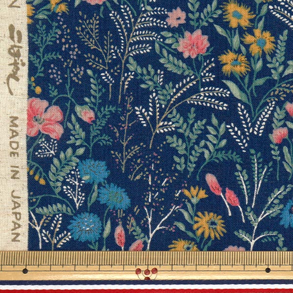 数量5から】 生地 『綿麻シーチング 花柄 ネイビー KTS7114-B』 COTTON