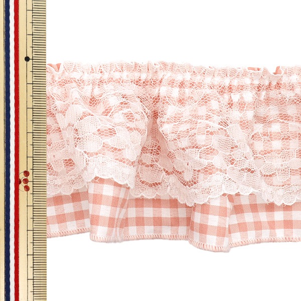 数量5から】 フリルリボン 『レースチェックフリル ピンク