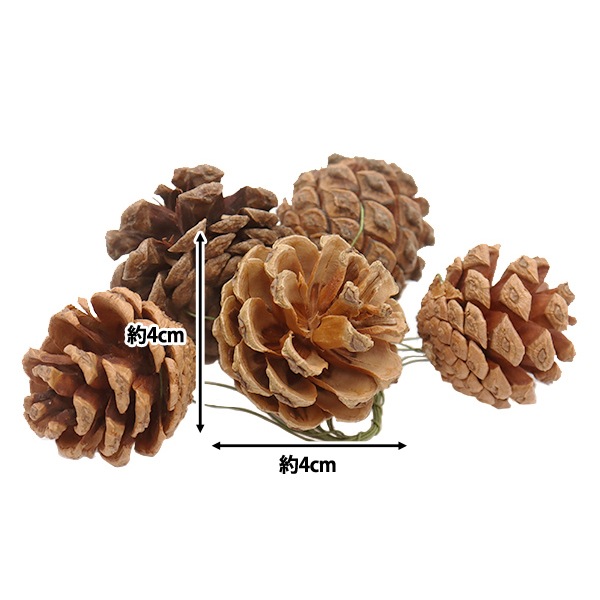 リースパーツ 『松かさM ナチュラル ワイヤー付 約4cm×4cm 5個