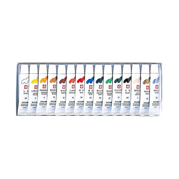 絵具 『マット水彩 ラミネートチューブ入り 15色セット 金銀入り