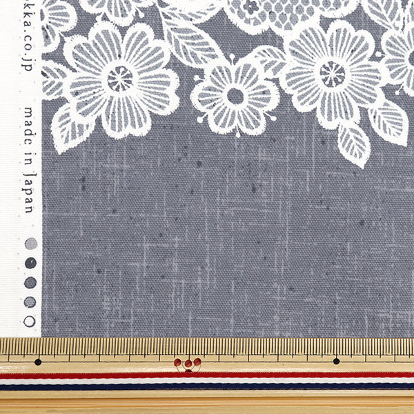 数量5から】 生地 『オックス レース×リネンライク ボーダー ネイビー