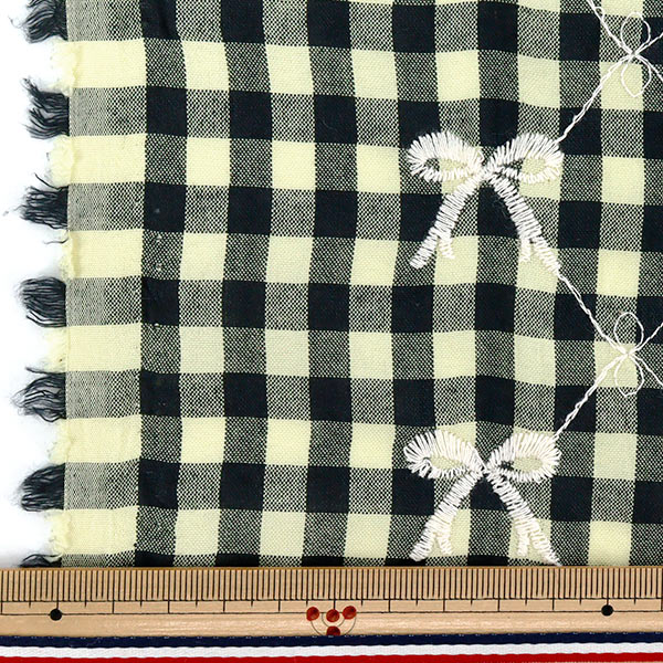 生地 『カラフルチェックリボン刺繍 カットクロス 約130cm×50cm TF-89C