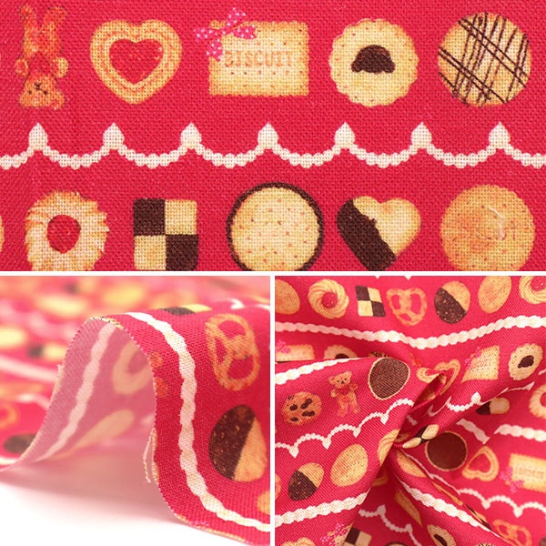 生地 『ミニカットクロス クッキークリーム レッド 約31cm×32cm CMDF