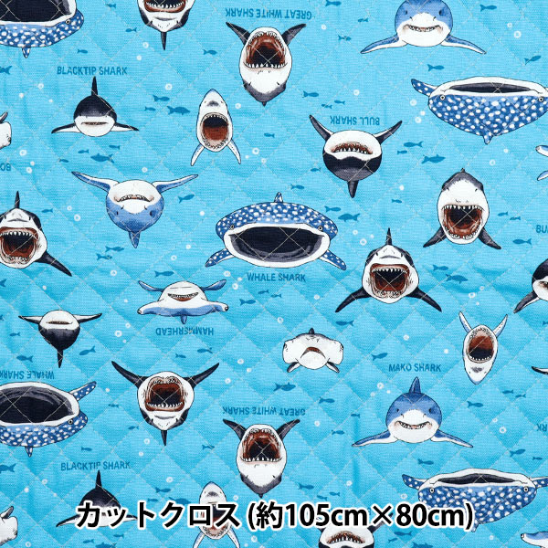 生地 『カラフルキャンバスオックスキルト サメサメシャーク