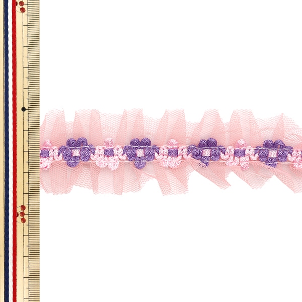 数量5から】 フリルリボン 『フラワーサイドチュールフリル サーモン