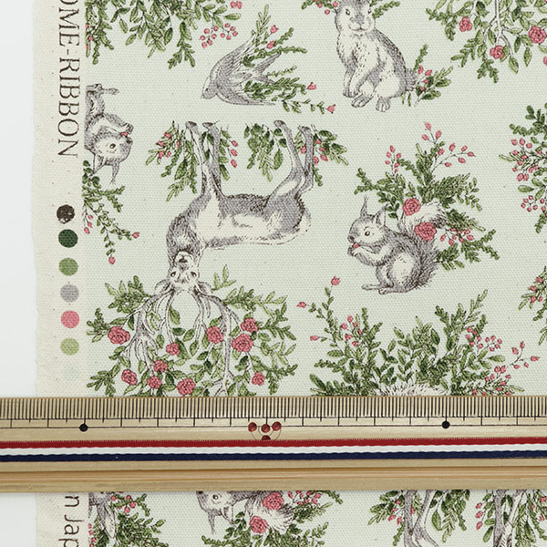 数量5から】 生地 『NOVA オックス リーフアニマル グリーンピンク NOX