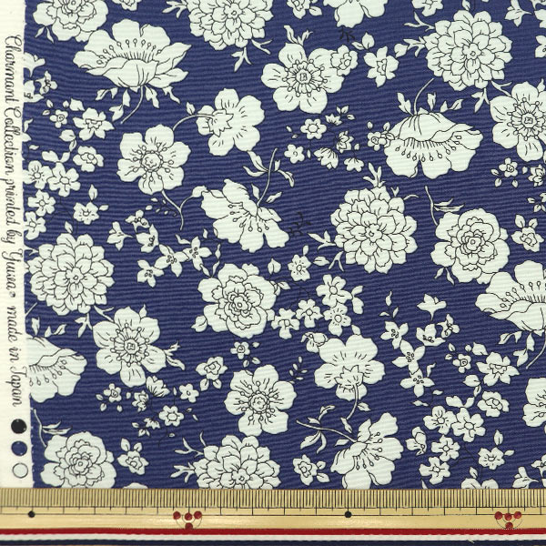 竺仙　　綿紬　綿１００% 花柄生地 ベージュ×ネイビー 竺仙 綿紬 綿100% 花柄生地 ベージュ×ネイビー