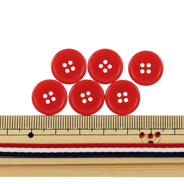ボタン 『四つ穴ボタン 15mm 6個入り 赤 PYTD10-15』 服飾,ボタン