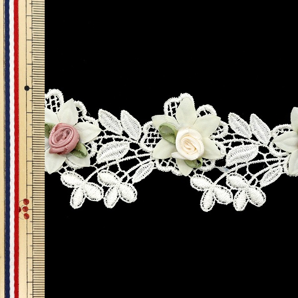 数量5から】 レースリボン 『ツートンローズレース アイボリー DCL2436