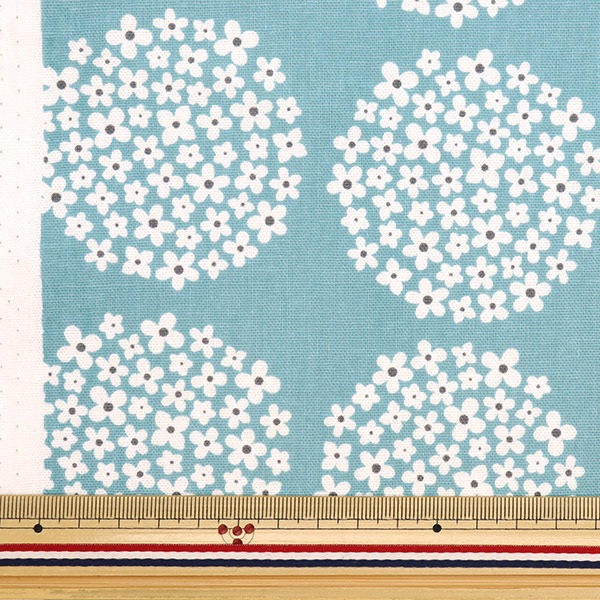 【Mさん専用】ブルーグレーのバラ柄生地（綿100%）4m 数量5から】 生地 『綿麻キャンバス あじさい柄 ブルー×グレー