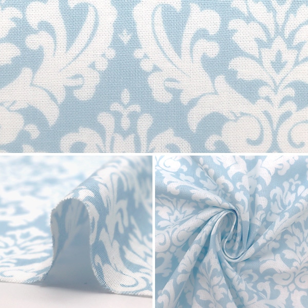 数量5から】 生地 『シャーティング ダマスク柄 水色 YUZ-805-G