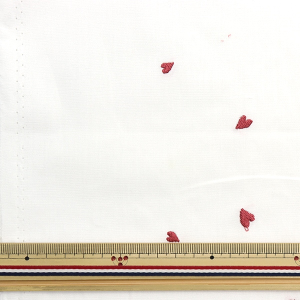 数量5から】 生地 『ソフトブロード 刺繍ハート オフホワイト KOF-54OW