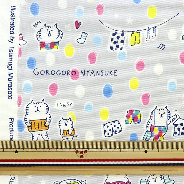 数量5から】 生地 『オックス ごろごろにゃんすけ ふんわりドット