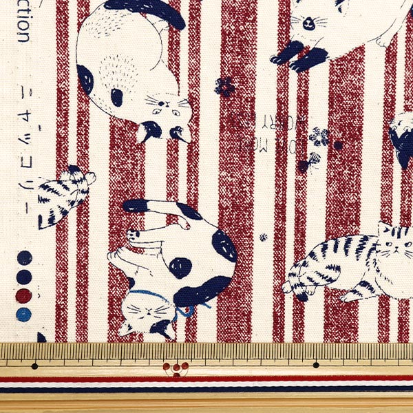 数量5から】 生地 『NOVA オックス ニャッコリー レッド NOX-NYA-RE