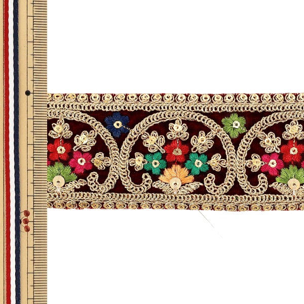 数量5から】 手芸ブレード 『2026インド刺繍ブレード 約4.5cm幅 ワイン
