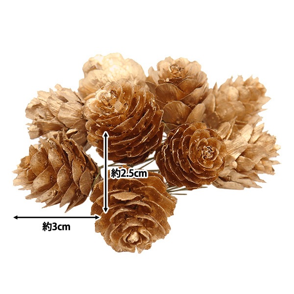 リースパーツ 『から松 ゴールド ワイヤー付 約3cm×2.5cm 10個入り XM