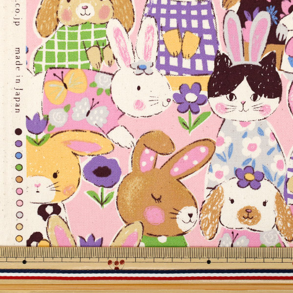数量5から】 生地 『オックス パワフルアニマル うさぎ柄 ピンク YGA
