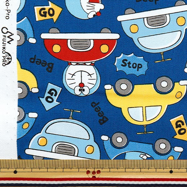 数量5から】 生地 『オックス アイムドラえもん 車柄 ブルー G-8975-1B