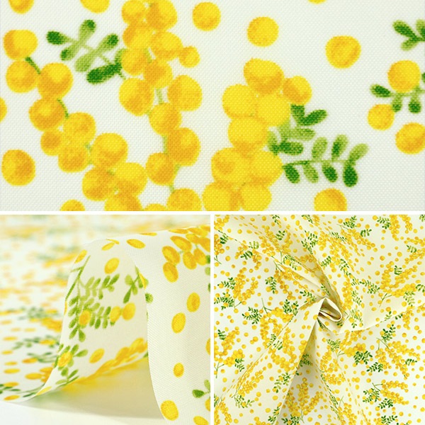 数量5から】 生地 『ナイロンオックスプリント ミモザ アイボリー SG