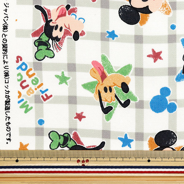 数量5から】 生地 『オックス ミッキー&フレンズ チェック グレー GR