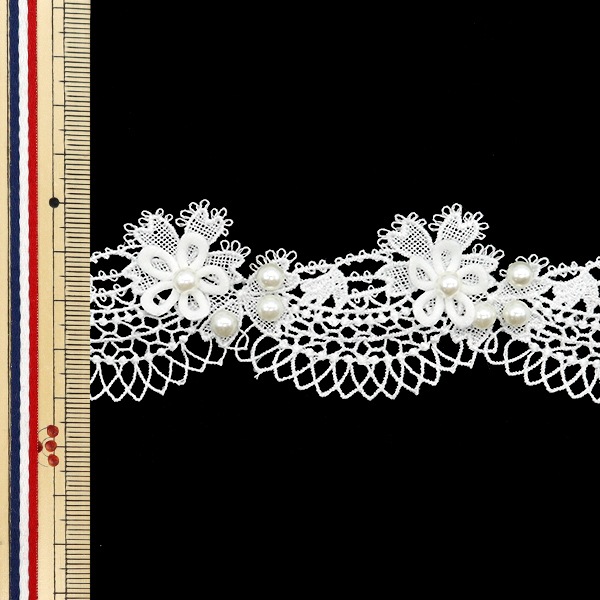数量5から】 レースリボン 『フラワーパールレース ホワイト DCL2437